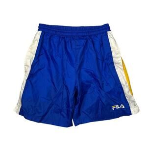Fila VTG Y2K Mesh Lined Nylon Shorts Swim Trunks 7" Inseam Blue Mens Small